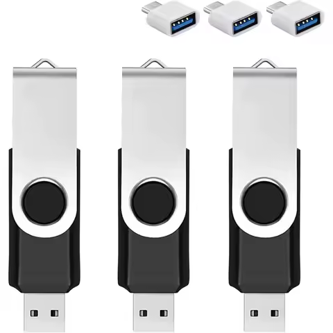 3 Pack 64GB USB Flash Drive with Type C Adapter and Storage Box, USB 2.0 High Speed Metal Pen Drive 