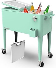 Permasteel Party Cooler with Divider, Spacious 80-Qt Capacity, Chills 36hrs, Serving Tray, Rolling I