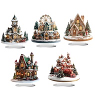[szluzhen3gv] Christmas Village House 2D Collectible Snow Scene House Winter Village for
