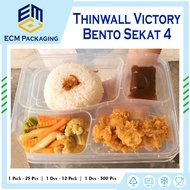 Thinwall Victory Bento 4-Section DOME FLAT (25pcs) Food COntainer Food COntainer/ Thinwall Bento/