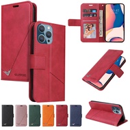 Business Casing for IPhone 14 13 Pro Max 13 Mini Red Flip Stand Leather Wallet Card Case Cover
