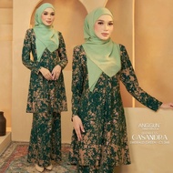 FOREST GREEN/EMERALD GREEN/OLIVE GREEN KURUNG IRONLESS CASANDRA BY ANGGUN COTTON COLLECTION