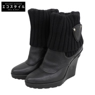 Gucci Wedge Heel Knit Boots, Women's, Black, Approx. 21.0cm