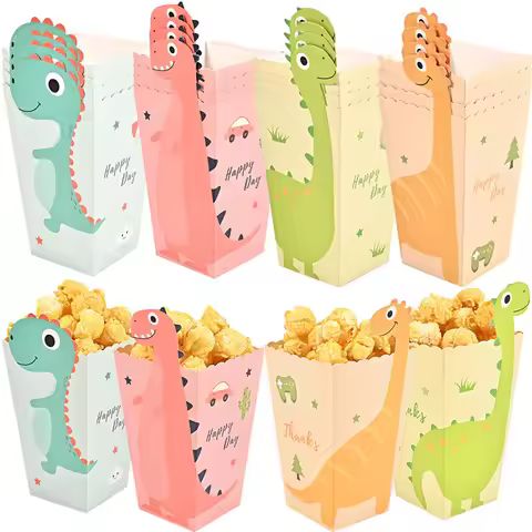 4Pcs Cartoon Dinosaur Boxes Dinosaur Pop Corn Theme Happy Birthday Party Decor Kids Boy Girl Snack B