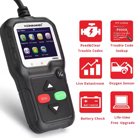 KONNWEI KW680 Car OBD2 Scanner Diagnostic Tool Read Cllear Code Reader DTC Lookup O2 Sensor Test Liv