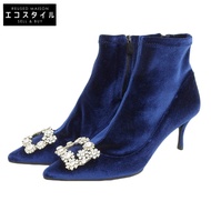 Roger Vivier，近乎全新，鑲鑽水晶，花朵水鑽搭扣，天鵝絨材質，側邊拉鍊，高跟靴，尺寸 36 1/2，36.5