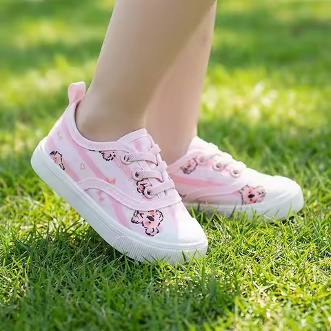 Spring New Printed Canvas Shoes for Girls, Casual Soft Sole Comfortable Kids Shoes, Closed Toe Anti-