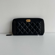 98新✨ Chanel 香奈兒 Boy 拉鏈長夾 黑色金釦