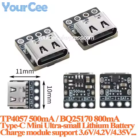 20pcs/1pc TP4057 500mA BQ25170 800mA Type-C Mini Ultra-Small Lithium Battery Charging Power Module S