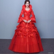 Ninang Dress   Winter wedding dress 2021 new long-sleeved flat winter dress plus size red bride wed