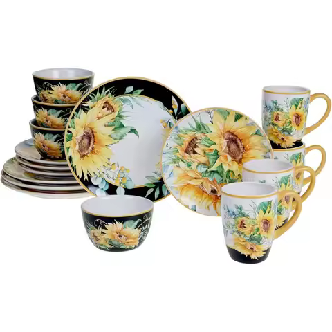 16-Piece Ceramic Dinnerware Set, Service for 4 with Plates, Bowls & Mugs, for Daily Meals & Hosting