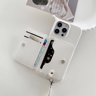 1pc Minimalist Fashionable Litchi Grain PU Leather Lanyard Phone Case Compatible With IPhone 17 Air 