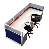 ชุด work system 2 ที่นั่ง Top โค้ง แผงครึ่งกระจกขัดลาย 