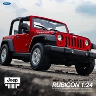 WELLY 1:24รถจี๊ปแรงเลอร์ Rubicon ล้อแม็กรถยนต์รุ่น D Iecast และของเล่นโลหะนอกถนนยานพาหนะรถรุ่นจำลองสูงของขวัญเด็ก