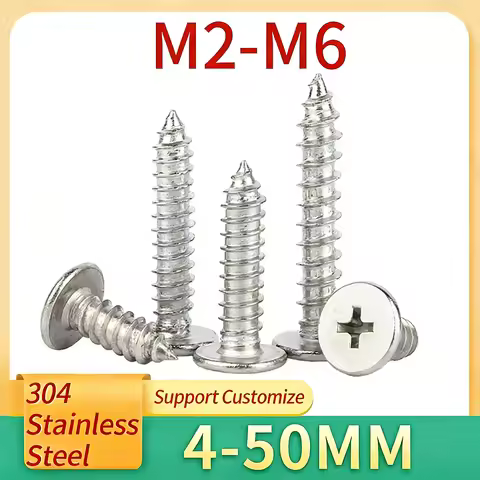 M2 M2.6-M6 CM Cross Phillips Super Ultra Thin Flat Wafer Head Self-tapping Wood Screw 304 Stainless 