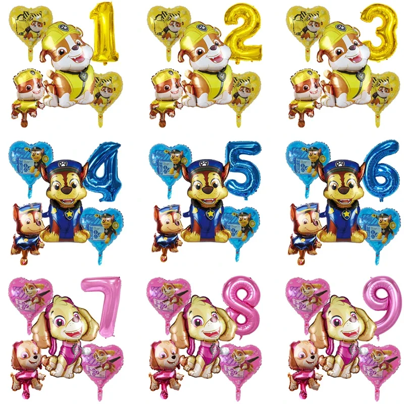5Pcs Paw Patrol Balloon Number Balloons Birthday Party Decorations Baby Shower Kids Party Chase Skye Balloon Air Globos
