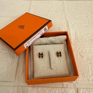 Hermes玫瑰金黑H mini pop耳環