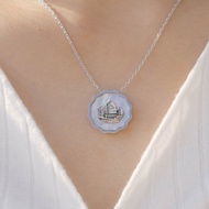 HK364~錢幣造型香港帆船純銀吊墜連貝母