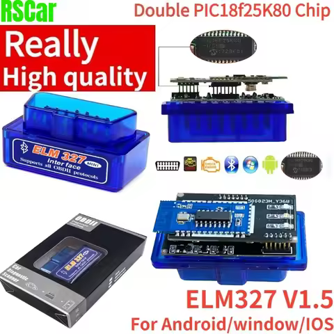 NEW Double PIC18f25K80 Chip ELM327 V1.5 for IOS Android Bluetooth 5.1 Auto Scanner OBD2 Black 2PCB C