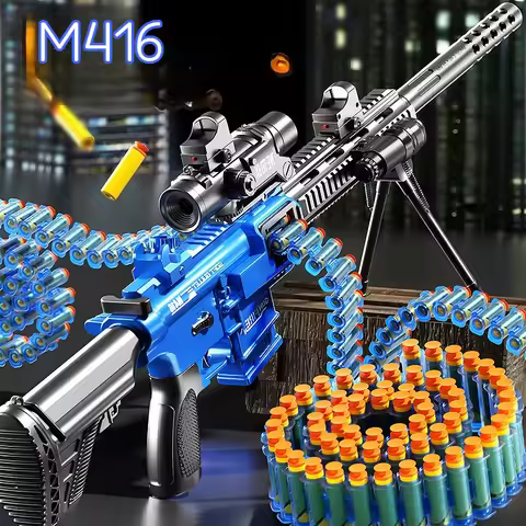 M416 Manual Bolt Action Belt-Fed Foam Dart Blaster 71cm Large Tactical Soft Bullet Gun with Scope Fu