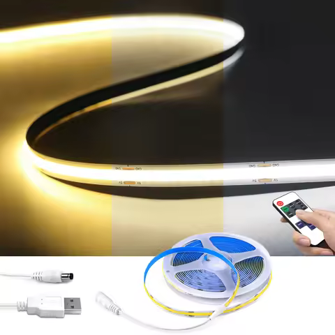 USB 5V COB LED Strip 320LEDs/m High Density RA90 Dimmable Lamp for Bedroom Kitchen Wardrobe Closet T
