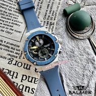 BALMER | 8812G SS-5 Chronograph Sapphire Men's Watch with Black Blue Dial Blue Silicon Strap Embossed with Balmer Logo