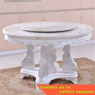 European Style Dining Tables and Chairs Set Marble round Table Solid Wood round Carved Dining Table Small Apartment6Peop