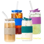 Cola Cup 16oz Can With Straw Cup Lid Silicone Cover Anti-Scalding Glass Drink Cup 20oz Glass Mason C