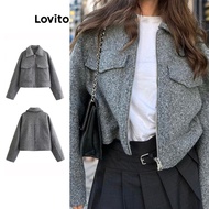 Lovito Casual Jacket Plain Zipper Pocket Jacket for Women LNL54290