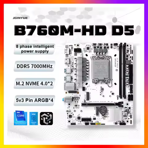 JGINYUE B760M-HD D5 Motherboard Support 1700-Pin DDR4/DDR5 Support 12th/13th/14th Gen Core i3i5i7i9