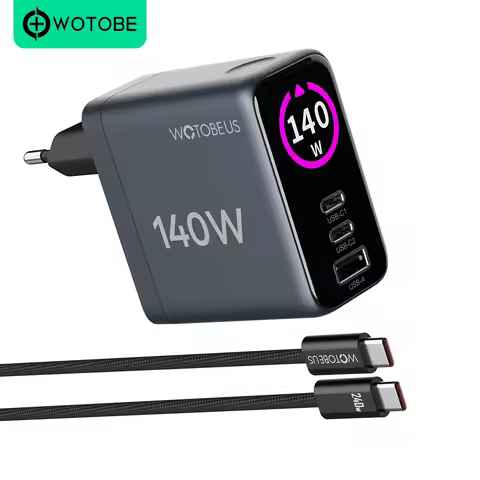 140W GaN Charger USB C Fast Charging Station Ai Visualization Window Display PD3.1 PD100W PPS QC5 fo