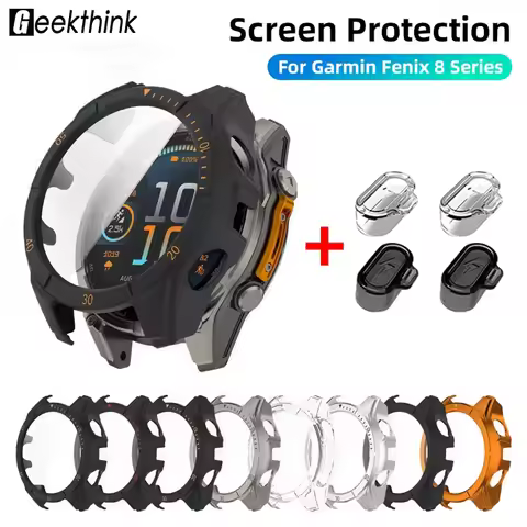 Glass+PC Case for Garmin Fenix 8 51mm 47mm 43mm AMOLED Solar Screen Protector Tempered Glass Bumper 
