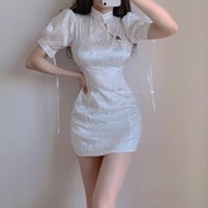 中國風白色改良式旗袍洋裝 復古珍珠旗袍洋裝 中國風洋裝 復古宮廷風顯瘦白色旗袍洋裝 公主袖洋裝 ZG389