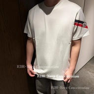 Spring Summer Side Red Ribbon Epaulette Embroidered Round Neck Short Sleeve Shirt