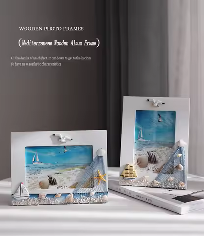 6/7 inch Photo frame Ocean style photo frame Wooden platform photo album frame Mediterranean frame o