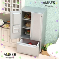 AMBER 1/12 Dollhouse Refrigerator, Simulation Pocket Miniature Kitchen Scene, High Quality 2 Colors Mini Fridge Refrigerator Freezer Dollhouse Decor