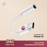 D8 I Phone16 USB C To 3.5mm Audio Adapter Type C Aux Headphone, DAC Stereo Mic HiFi Earphone Dongle,