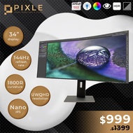 PIXLE 34" Ultra Wide QHD 144Hz 1ms Curved Nano IPS Productivity Monitor
