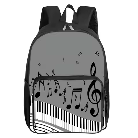 Colorful Piano Notes Print Square Front Pocket Backpack For Boy And Girls Best Gifts 3D Cartoon Scho