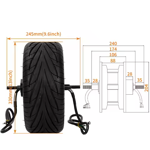 Electric Bicycle Wheel Double Outline 7000W 13 inch Vacuum Tire Hub Motor Conversion Scooter Ebike 1