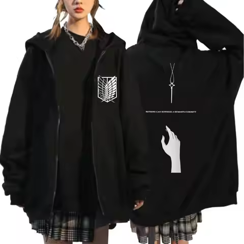 Japan Anime Attack on Titan Zip Up Hoodies Retro Survey Corps Emblem Manga Hip Hop Sweatshirt Men Wo
