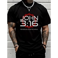 Christian T-Shirt With The Text In The Bible Of Yonnah John 3:16 Cotton 1 Round Neck Short Sleeve Ca