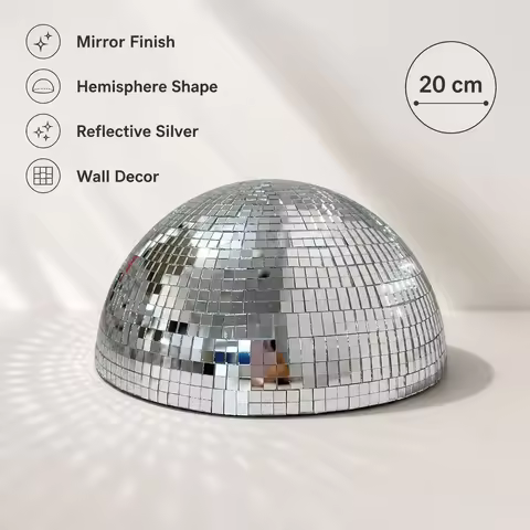 Silver Disco Mirror Ball Mirror Finish Disco Wall Decor Mirror Half Ball Reflective Surface
