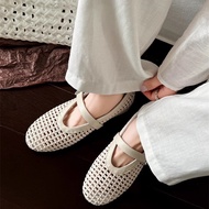 Summer New Mary Jane Shoes Alaia Women's Ethnic Style Woven Hollow Breathable Leather Version, Color