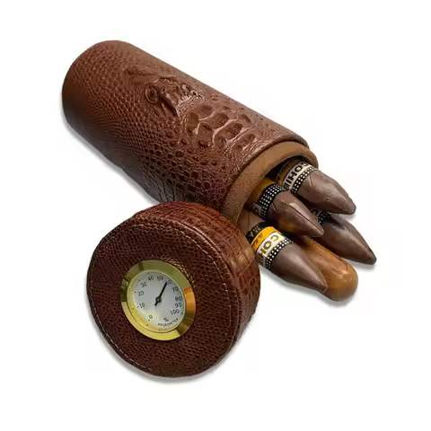 Leather Travel Humidor Cigar Box Cedar Wood Portable Cigar Case Humidifier Hygrometer Box Cigar Acce