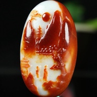 Xinjiang Agate Red Qin Art Conception Landscape Brand with Leather Agate Stone Handle Piece Genuine 