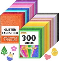 300 Sheets 8.5" X 11" Glitter Cardstock,50 Assorted Colors Glitter Cardstock,No-Shed Sparkly Glitter