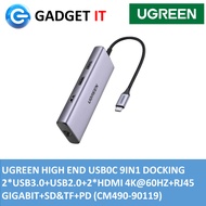 UGREEN HIGH END USB0C 9IN1 DOCKING 2*USB3.0+USB2.0+2*HDMI 4K@60HZ+RJ45 GIGABIT+SD&TF+PD (CM490-90119
