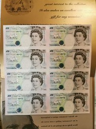 1990英女王紀念幣，5英磅8連張，