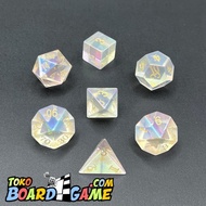 7 Dice Polyhedral Rainbow Crystal Dice Set + Pouch | Rowons & Dragons | Board Game